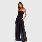 Women's Elegant Strapless Jumpsuit Wide-Leg Flowing Pants Slim Fit Formal Party Chic – Nora