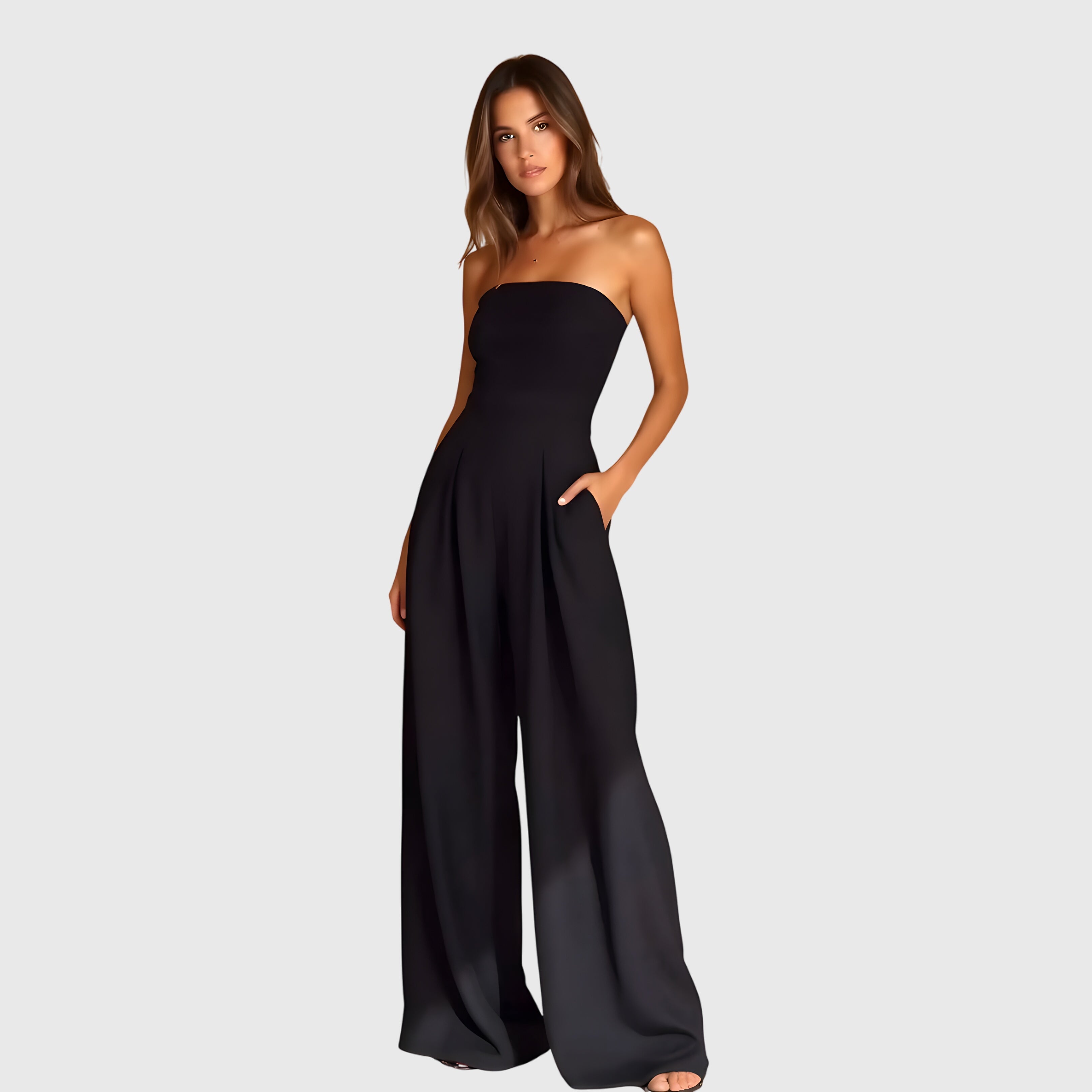 Women's Elegant Strapless Jumpsuit Wide-Leg Flowing Pants Slim Fit Formal Party Chic – Nora