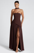 Women's Elegant Strapless Maxi Dress Fitted Slit Formal Party Wedding Guest Sophisticated – Mya