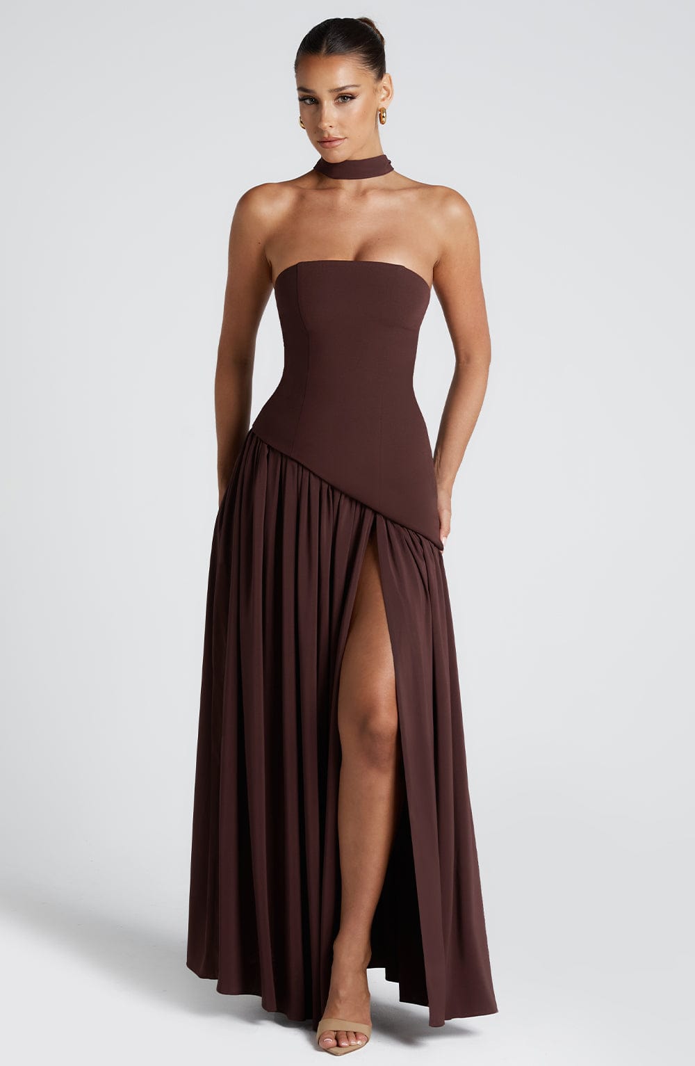 Women's Elegant Strapless Maxi Dress Fitted Slit Formal Party Wedding Guest Sophisticated – Mya