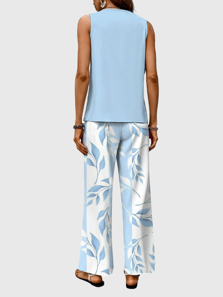 Women's Elegant 2-Piece Summer Set Square Neck Top Wide-Leg Pants Floral Print Casual Chic – Brenda