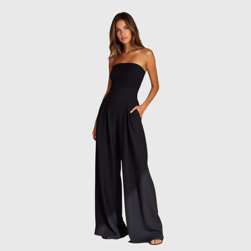 Women's Elegant Strapless Jumpsuit Wide-Leg Flowing Pants Slim Fit Formal Party Chic – Nora