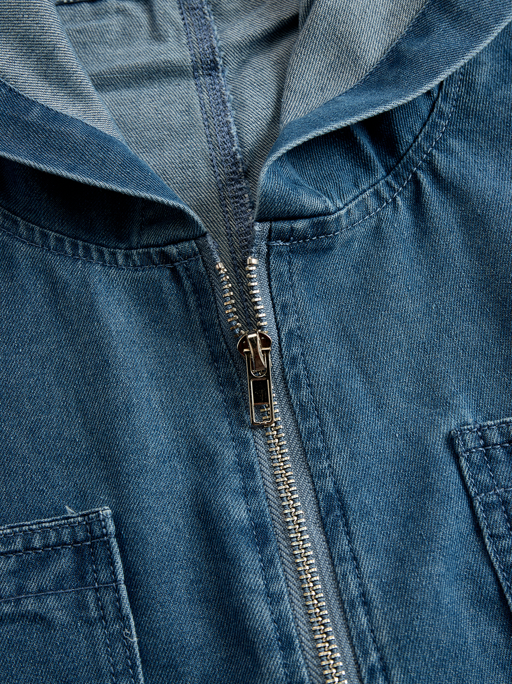 Women's Casual Loose Retro Denim Jumpsuit Hooded Zipper Sleeve Pocket Vintage – Blue