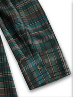 Women's Plaid Lapel Single-Breasted Shirt Long Dress Long Sleeve Casual Elegant – Green Tartan