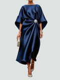Women's Elegant Satin Midi Dress Wrap Style Long Sleeve Formal Party Wedding Guest – Coralyeth
