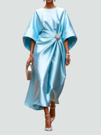 Women's Elegant Satin Midi Dress Wrap Style Long Sleeve Formal Party Wedding Guest – Coralyeth