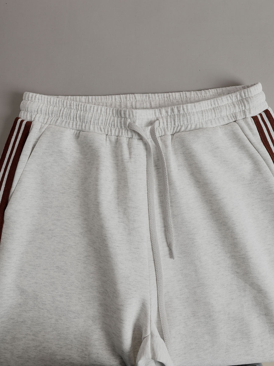 Women's Retro Sporty Two-Piece Set Half-Zip Sweatshirt Wide-Leg Pants Striped Webbing Casual – Grey White