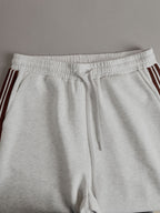 Women's Retro Sporty Two-Piece Set Half-Zip Sweatshirt Wide-Leg Pants Striped Webbing Casual – Grey White