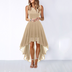 Women's Formal Dress Hi-Low Midi Wedding Guest Sleeveless Fluid Elegant Party Gown