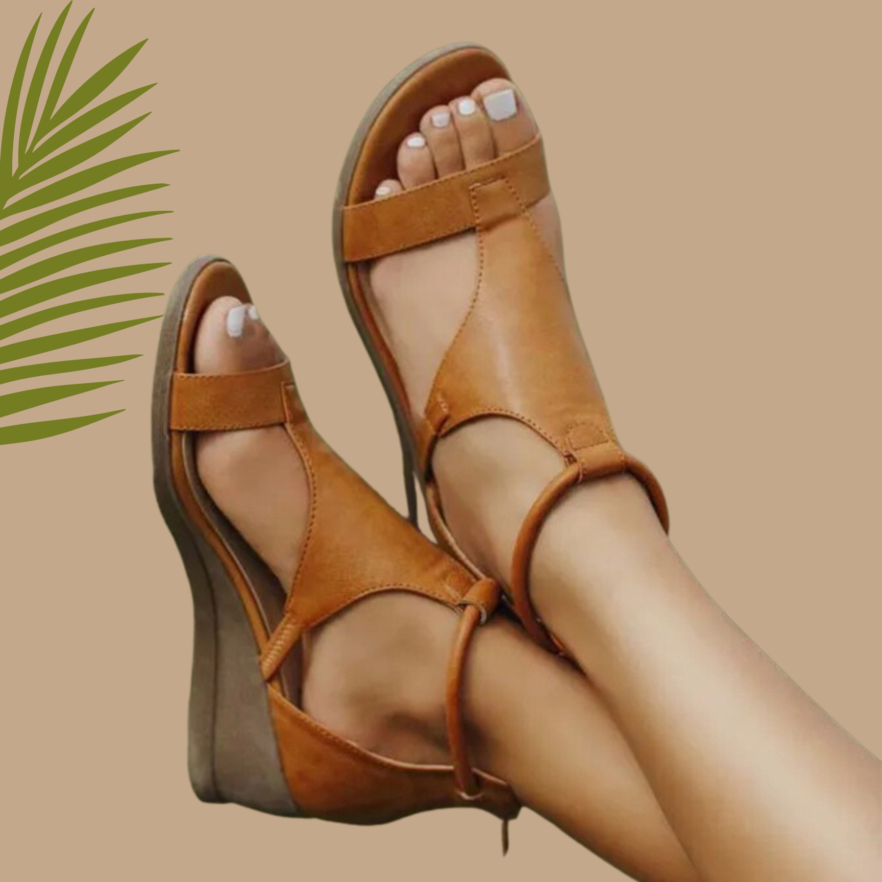 Women's Leather Wedge Sandals Open Toe Ankle Strap Arch Support Casual Summer Shoes – Marley