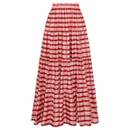 Women's Ruffle Cut-Out One-Piece Swimsuit & Long Skirt Set Red Striped Twist Front Beach Vacation Pool Party Summer Resort – Red & White