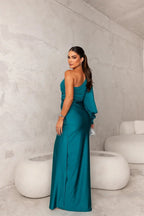 Women's One Shoulder Long Dress Flowing Sleeve Side Slit Formal Wedding Guest Party Elegant – Helen