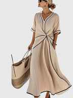 Women's Elegant Striped Midi Dress Vertical Stripes Lightweight Breathable Casual Summer Dress – Ery