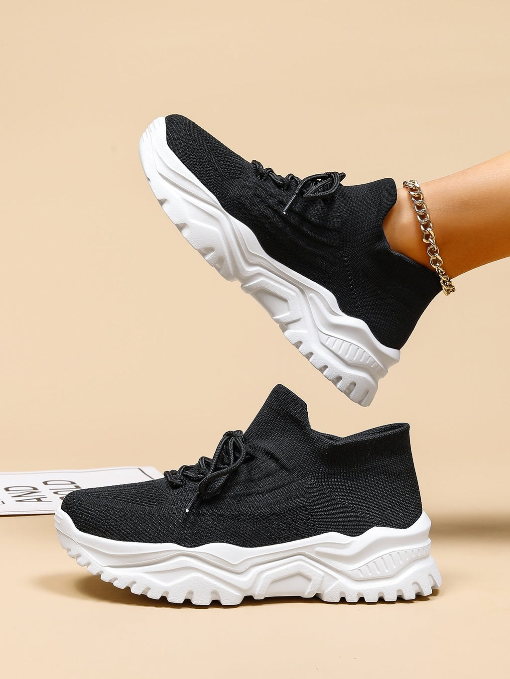 Women's Minimalist Thick Sole Sneakers Lace-Up Platform Round Toe Casual Sport – White