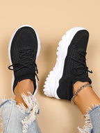 Women's Minimalist Thick Sole Sneakers Lace-Up Platform Round Toe Casual Sport – White
