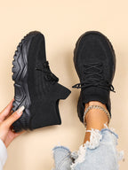 Women's Minimalist Thick Sole Sneakers Lace-Up Platform Round Toe Casual Sport – White
