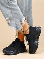 Women's Minimalist Thick Sole Sneakers Lace-Up Platform Round Toe Casual Sport – White