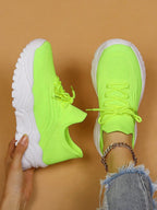 Women's Minimalist Thick Sole Sneakers Lace-Up Platform Round Toe Casual Sport – White