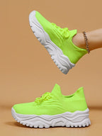 Women's Minimalist Thick Sole Sneakers Lace-Up Platform Round Toe Casual Sport – White