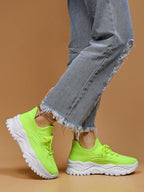Women's Minimalist Thick Sole Sneakers Lace-Up Platform Round Toe Casual Sport – White