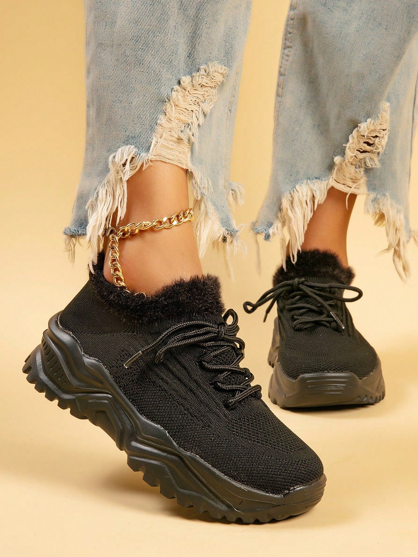 Women's Minimalist Thick Sole Sneakers Lace-Up Platform Round Toe Casual Sport – White