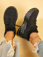 Women's Minimalist Thick Sole Sneakers Lace-Up Platform Round Toe Casual Sport – White