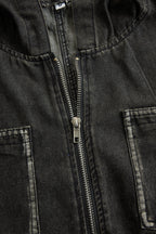 Women's Casual Loose Retro Denim Jumpsuit Hooded Zipper Sleeve Pocket Vintage – Blue