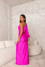 Women's One Shoulder Long Dress Flowing Sleeve Side Slit Formal Wedding Guest Party Elegant – Helen