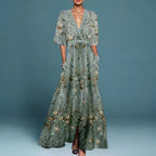 Women's Elegant Floral Long Dress V-Neck Long Sleeve Formal Garden Party Summer Gala – Jill