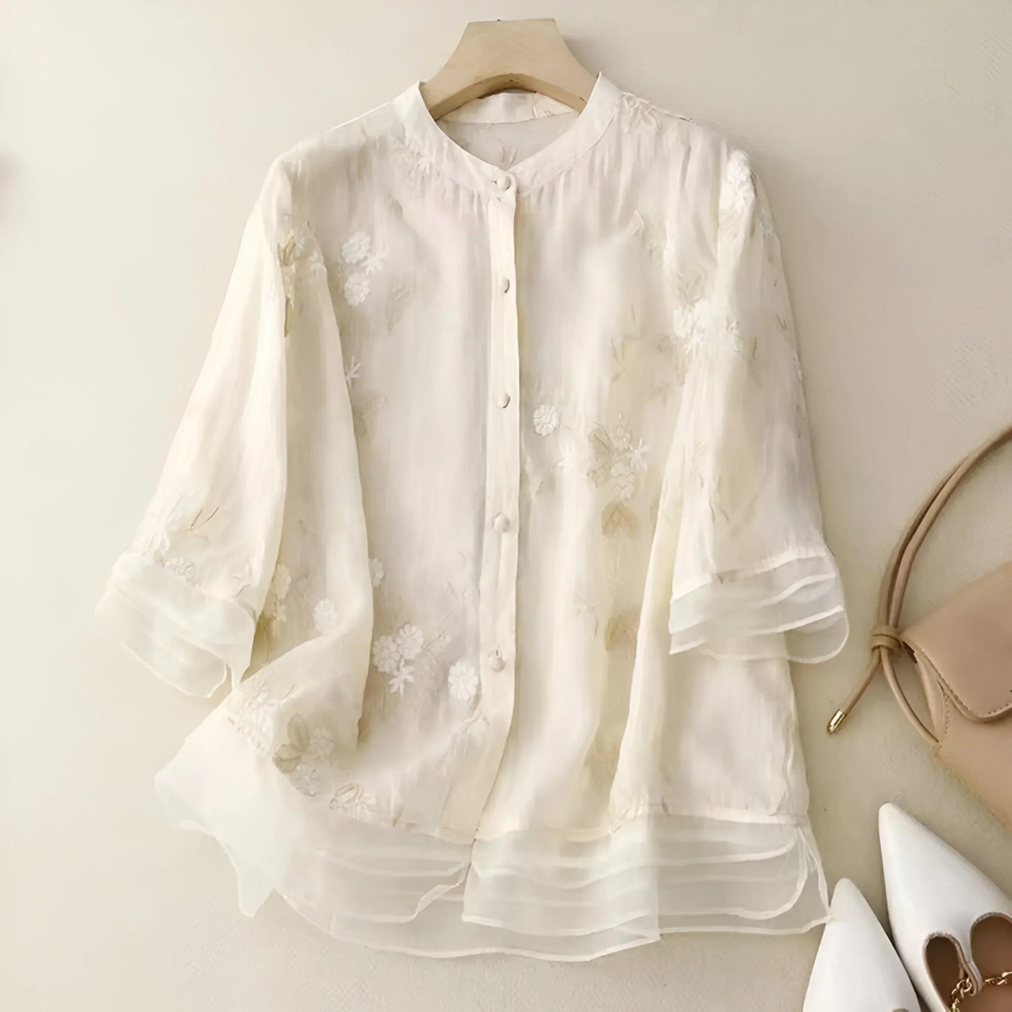 Women's Cotton Top Embroidered Flowers Feminine Soft Breathable Casual Elegant Everyday – Emily
