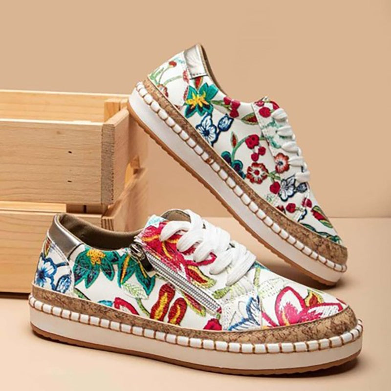 Women's Floral Print Espadrille Sneakers Lace-Up Arch Support Casual Everyday Shoes – Marley