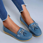 Women's Slip-On Low Moccasins Fringe Detail Lace-Free Casual Elegant Everyday Comfort – White