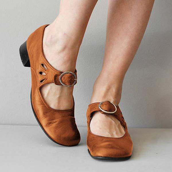 Women's Leather Mary Jane Shoes Buckle Strap Low Heel Casual Formal Everyday Shoes – Federica