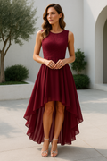 Women's Formal Dress Hi-Low Midi Wedding Guest Sleeveless Fluid Elegant Party Gown