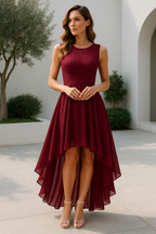 Women's Formal Dress Hi-Low Midi Wedding Guest Sleeveless Fluid Elegant Party Gown