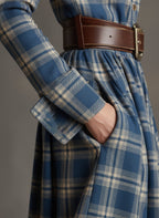 Women's Retro Ethnic Plaid Cowgirl Long Dress Lapel Belted Long Sleeve Casual Relaxed – Reddish Brown