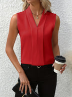 Women's Sleeveless Pleated V-Neck Blouse Elegant Flowing Work Casual Brunch Versatile Chic – Beatrice