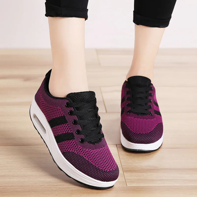 Women's Air Bubble Sneakers Mesh Lace-Up Cushioned Platform Casual Everyday Shoes