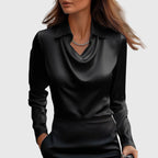Women's Elegant Satin Blouse Cowl Neck Long Sleeve Luxe Shine Flowing Fit Casual Chic – Brooklyn