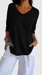 Women's Comfortable V-Neck Long Sleeve Top Flattering Wrinkle-Resistant Versatile – Sonylah