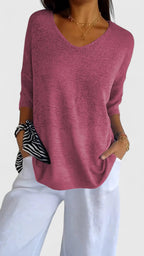 Women's Comfortable V-Neck Long Sleeve Top Flattering Wrinkle-Resistant Versatile – Sonylah