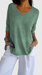 Women's Comfortable V-Neck Long Sleeve Top Flattering Wrinkle-Resistant Versatile – Sonylah