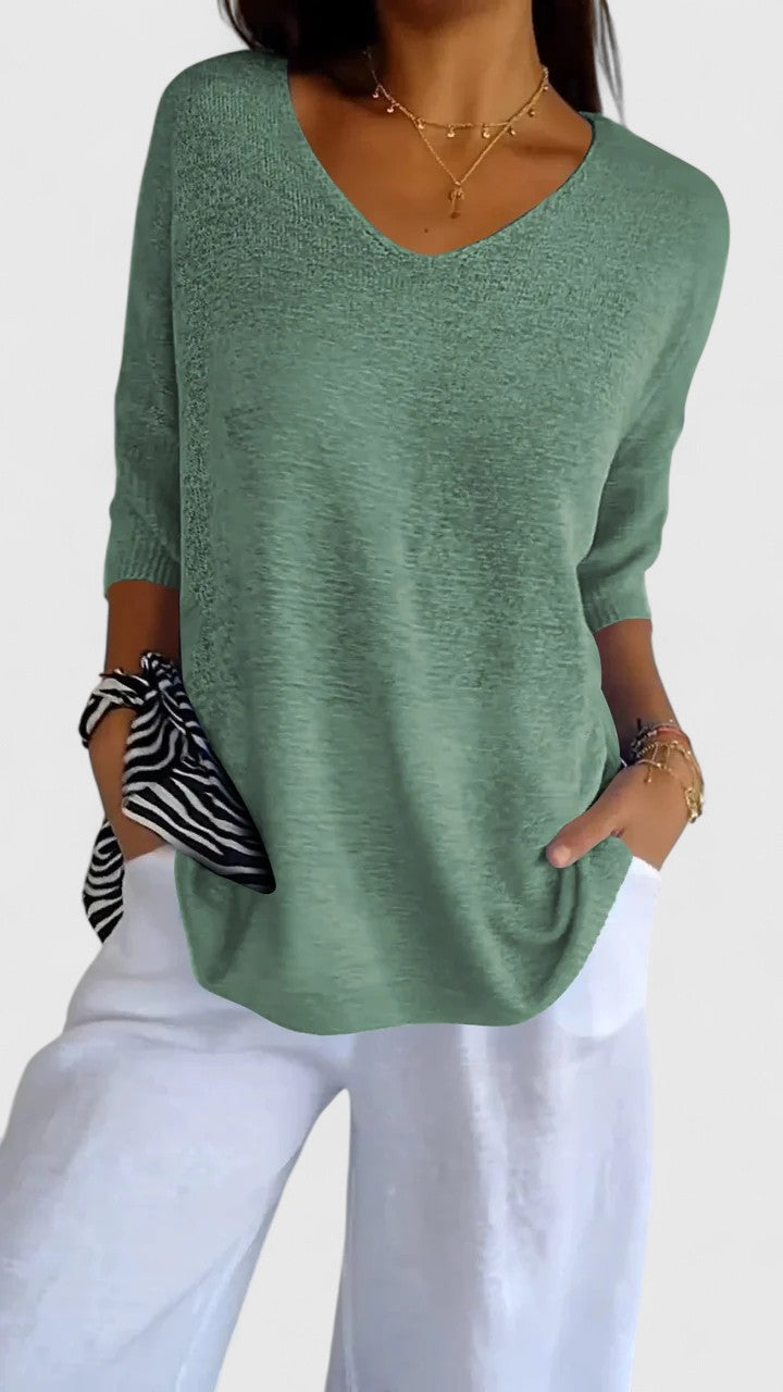 Women's Comfortable V-Neck Long Sleeve Top Flattering Wrinkle-Resistant Versatile – Sonylah