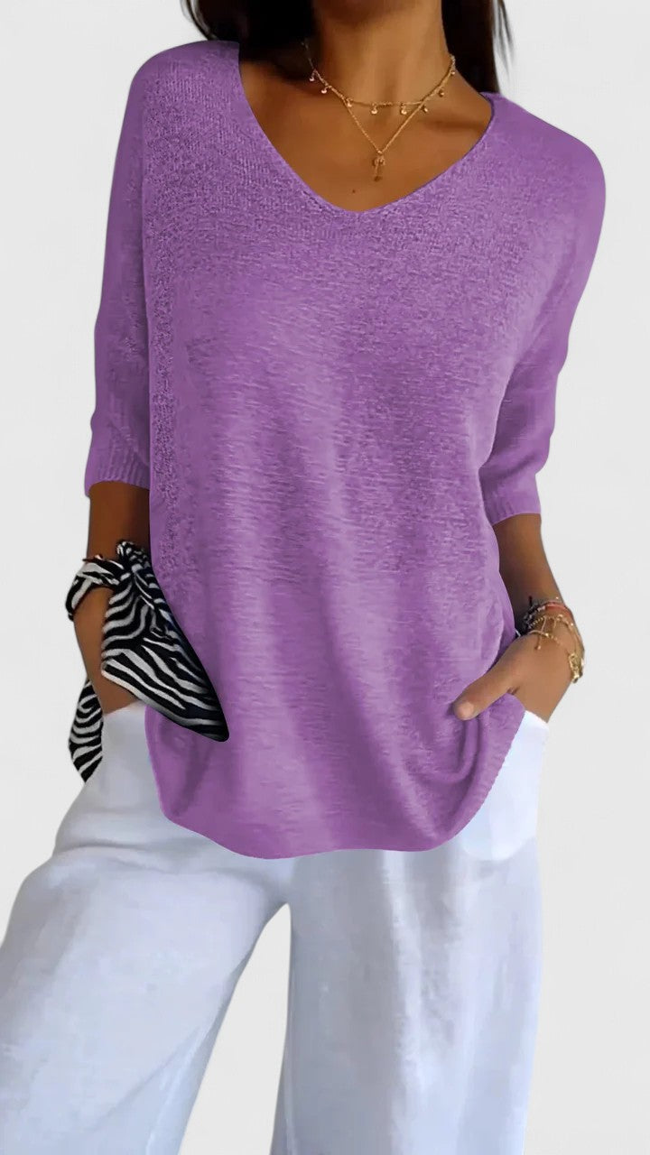 Women's Comfortable V-Neck Long Sleeve Top Flattering Wrinkle-Resistant Versatile – Sonylah