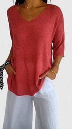 Women's Comfortable V-Neck Long Sleeve Top Flattering Wrinkle-Resistant Versatile – Sonylah