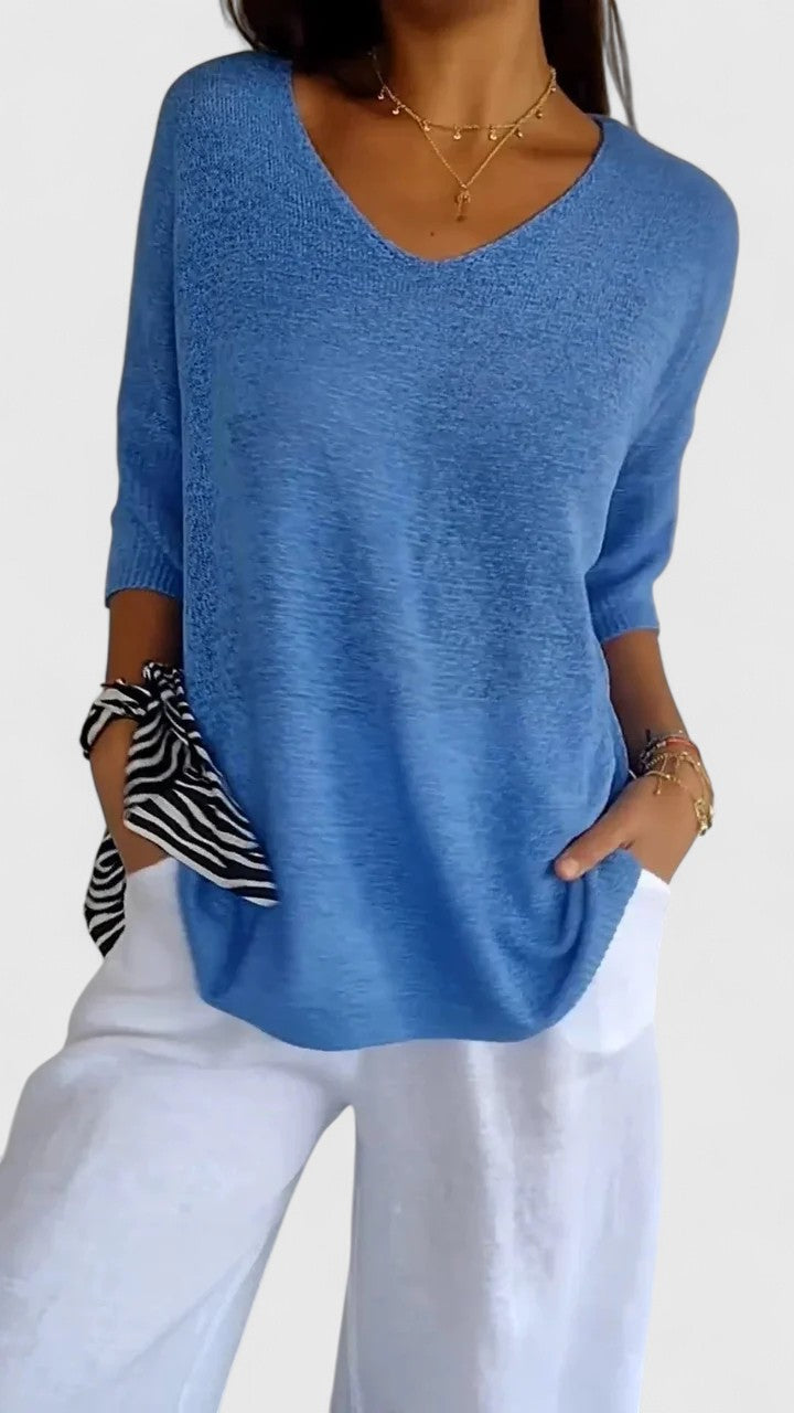 Women's Comfortable V-Neck Long Sleeve Top Flattering Wrinkle-Resistant Versatile – Sonylah