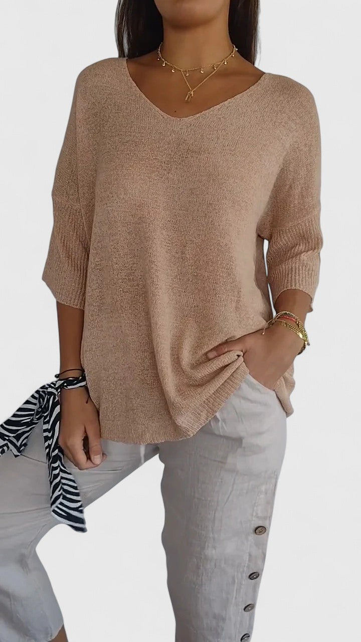 Women's Comfortable V-Neck Long Sleeve Top Flattering Wrinkle-Resistant Versatile – Sonylah