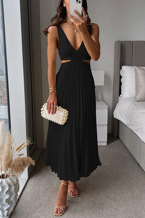 Women's Elegant Pleated Midi Dress Formal Summer Party Wedding Guest Casual V-Neckline – Sanne