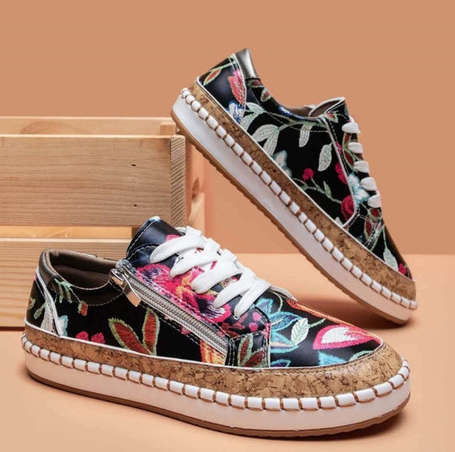 Women's Floral Print Espadrille Sneakers Lace-Up Arch Support Casual Everyday Shoes – Marley