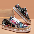 Women's Floral Print Espadrille Sneakers Lace-Up Arch Support Casual Everyday Shoes – Marley